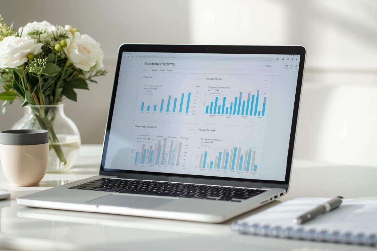 Laptop con grafici crescita business e pianificazione strategica - gestione imprenditoriale